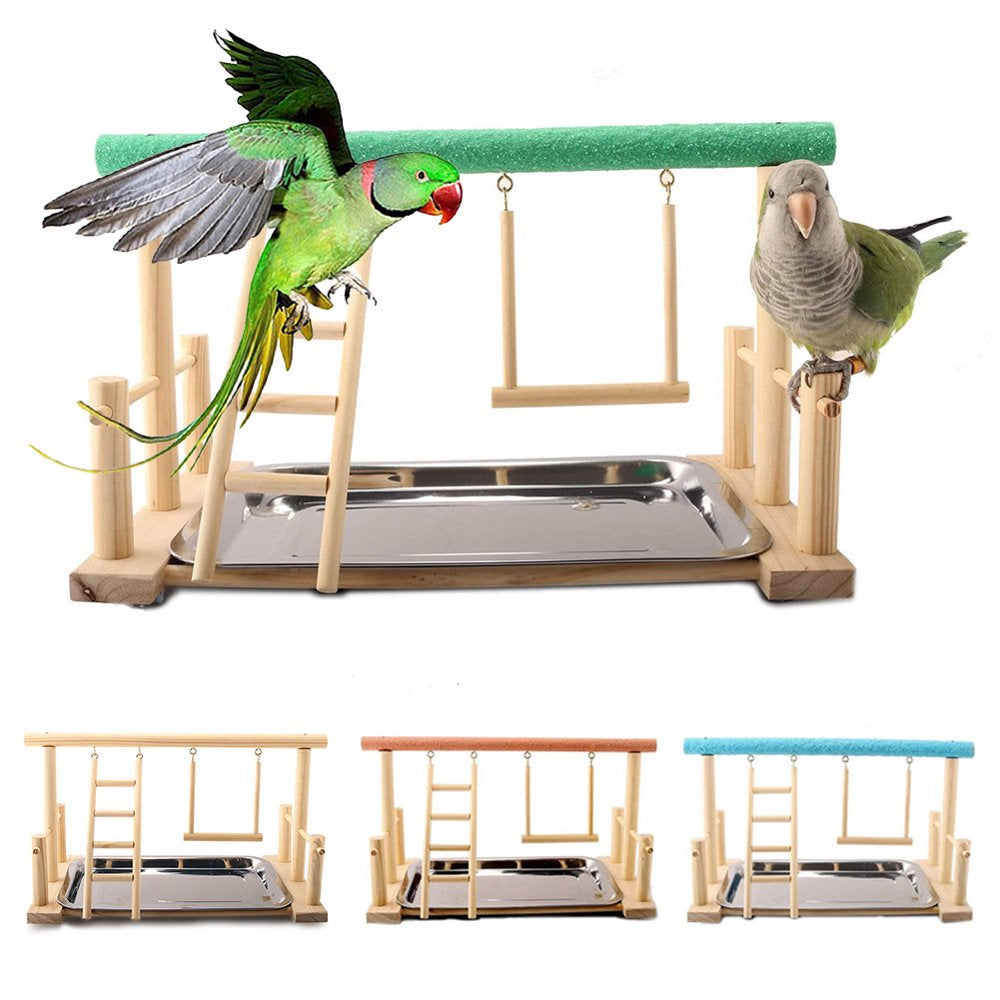 SPRING PARK Parrot Play Stand Bird Playground Wood Perch Gym Playpen Ladder with Feeder