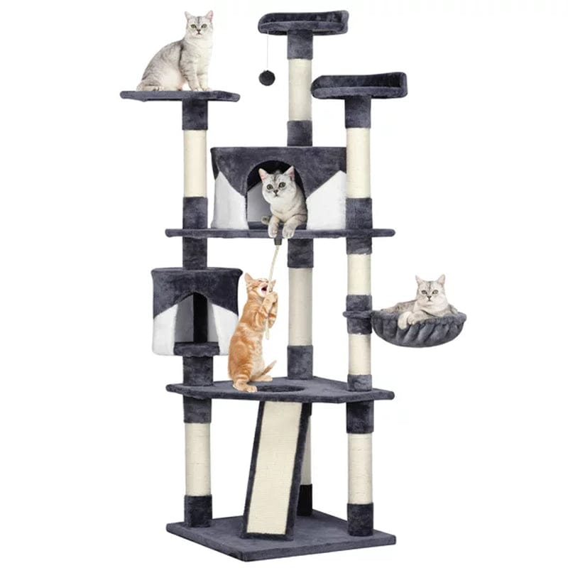 79" Multi-Level Cat Trees Cat Condo Furniture with Mouse Toy and Scratching Post, Dark Gray/Beige Animals & Pet Supplies > Pet Supplies > Cat Supplies > Cat Furniture Easyfashion Dark Gray/Beige  