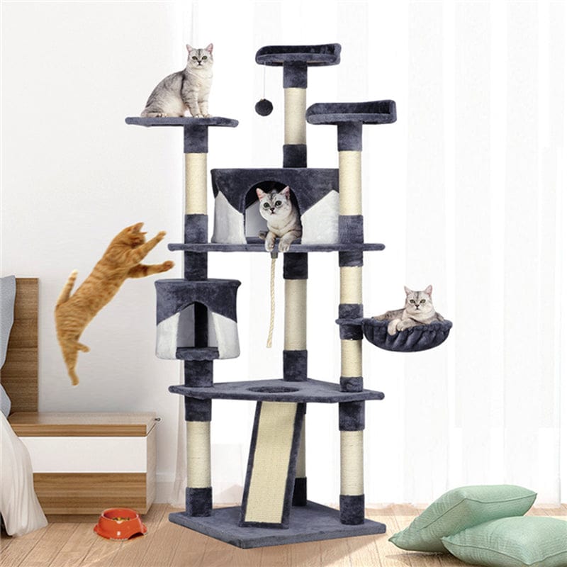 79" Multi-Level Cat Trees Cat Condo Furniture with Mouse Toy and Scratching Post, Dark Gray/Beige Animals & Pet Supplies > Pet Supplies > Cat Supplies > Cat Furniture Easyfashion   