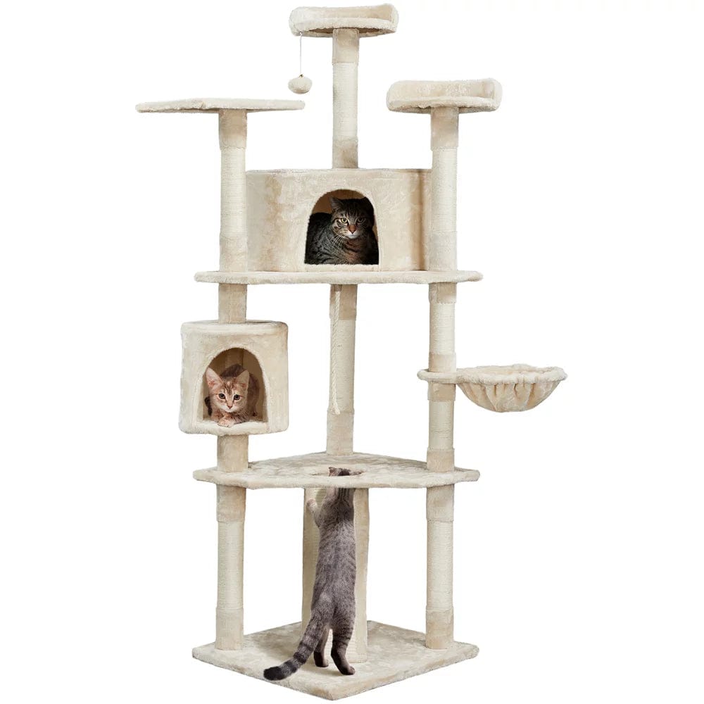 79" Multi-Level Cat Trees Cat Condo Furniture with Mouse Toy and Scratching Post, Dark Gray/Beige Animals & Pet Supplies > Pet Supplies > Cat Supplies > Cat Furniture Easyfashion Beige  