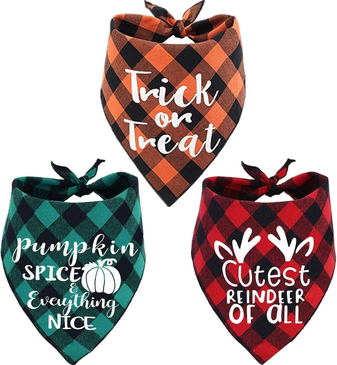 Holiday Plaid Dog Bandanas 3 Pack, Halloween Thanksgiving Christmas Scarf Set for Dogs Animals & Pet Supplies > Pet Supplies > Dog Supplies > Dog Apparel JPB   