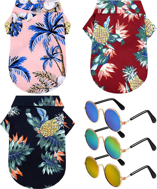 3 Pieces Hawaiian Dog Shirt with 3 Pieces Sunglasses Summer Breathable Sweatshirts Cool Coconut Tree Pineapple Pattern Pet T Shirts Puppy Clothes for Small Medium Large Dog Cat (Small) Animals & Pet Supplies > Pet Supplies > Dog Supplies > Dog Apparel Frienda X-Small  