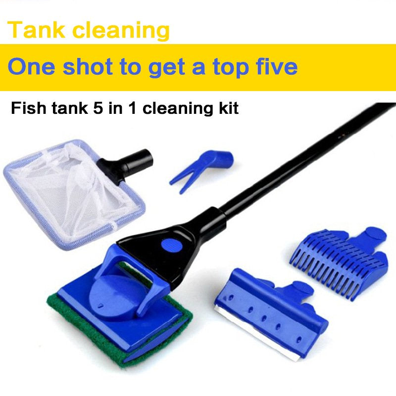 Onever 5 in 1 Aquarium Cleaning Tools Fish Net Rake Plants Fork Brush Algae Scraper for Aquarium Fish Tank Animals & Pet Supplies > Pet Supplies > Fish Supplies > Aquarium Fish Nets Onever   