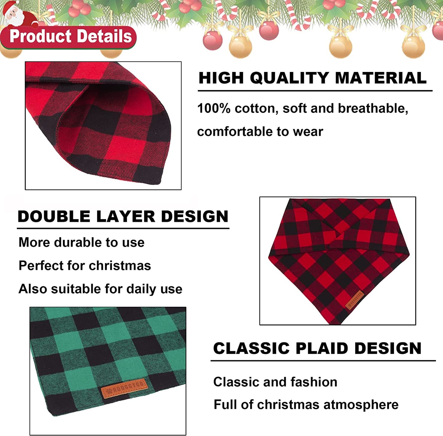 Adoggygo Christmas Dog Bandanas 2 Pack, Premium Cotton Fabric, Multiple Sizes Offered, Red Green Plaid Bandanas for Medium Large Dogs (Large, Xmas) Animals & Pet Supplies > Pet Supplies > Dog Supplies > Dog Apparel ADOGGYGO   