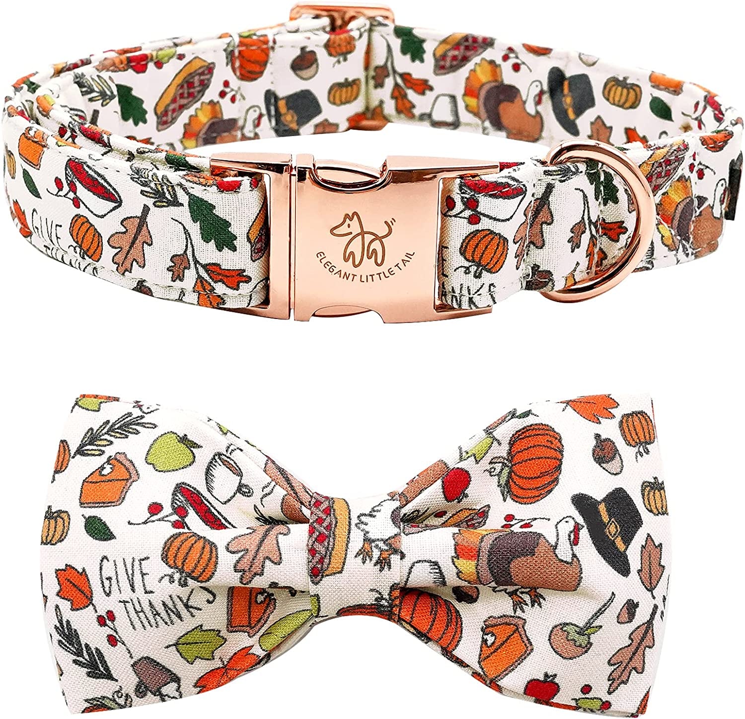 Elegant Little Tail Dog Collar with Bow - Fall Dog Collar Bow Thanksgiving Turkey Bow Girl Boy Pet Collar Soft Dog Bowtie Collars for Large Dogs Animals & Pet Supplies > Pet Supplies > Dog Supplies > Dog Apparel Elegant little tail A: Pumpkin with Turkey X-Small (Pack of 1) 