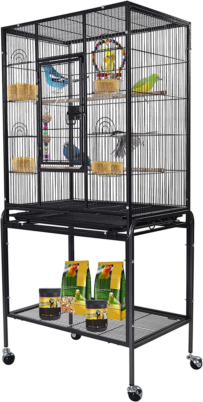 LT Large Bird Cage 53-Inch Wrought Iron Large Bird Flight Cage with Rolling Stand and Bottom Tray for Lovebirds Finches African Grey Parrot Cockatiel Parrotlet Conures Animals & Pet Supplies > Pet Supplies > Bird Supplies > Bird Cages & Stands LT   