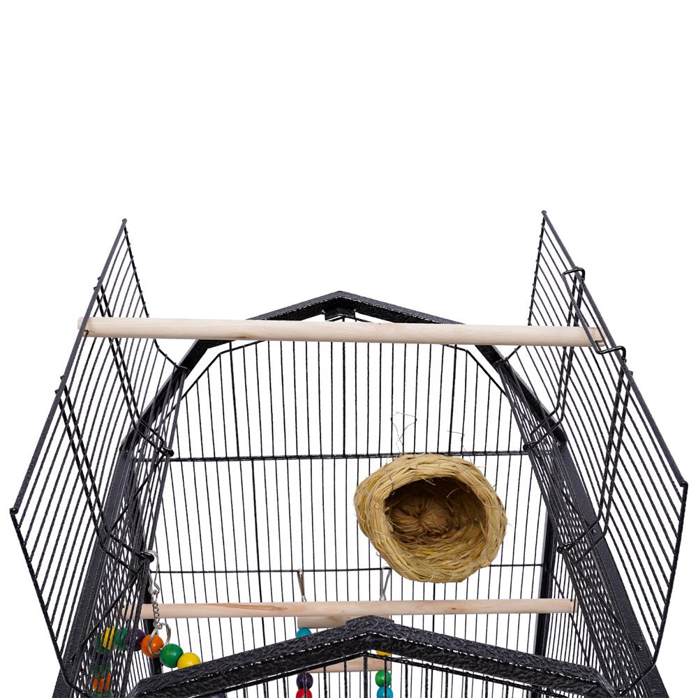 Miumaeov Bird Cage Open Top Standing Parrot Parakeet Cage with Rolling Stand Large Metal Bird Flight Cage for Conure Parakeet Cockatiel Finch Macaw Cockatoo Pet House, Black Animals & Pet Supplies > Pet Supplies > Bird Supplies > Bird Cages & Stands Miumaeov   