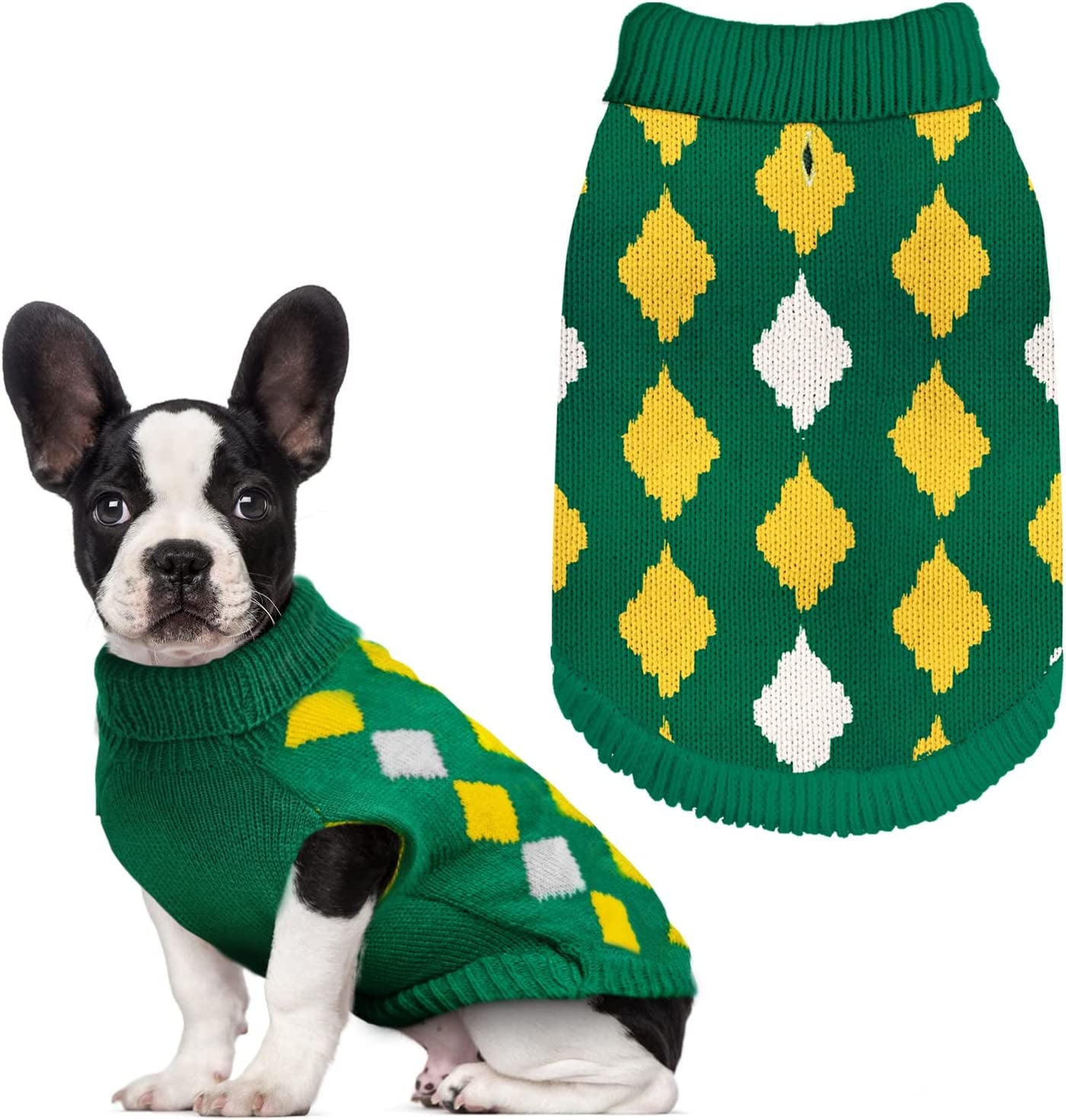 Dog Sweater Knitwear Dog Warm Winter Clothing for Medium Dogs Cats Puppy Classic Green Plaid Turtleneck Knitted Clothes for Boys Girls Dogs Gift for Dogs in Christmas New Year Animals & Pet Supplies > Pet Supplies > Dog Supplies > Dog Apparel LASTMINVIN M  