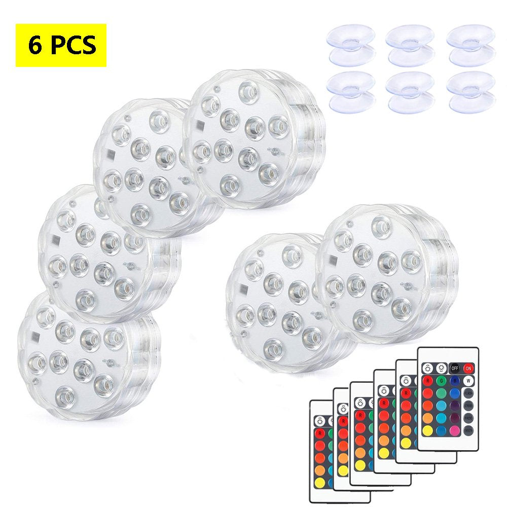 Submersible LED Lights Pond Fountain Lights Waterproof Pool Lighting Underwater LED Lights with Remote and Suction Cups for Aquarium Vase Wedding Halloween Decor, 4PCS Animals & Pet Supplies > Pet Supplies > Fish Supplies > Aquarium Lighting HUA TRADE 6 Pack  