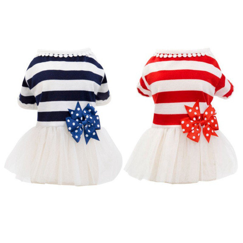 Small Dog Dress 2 Packs - Cute Tutu Princess Dress for Girl Dogs, Puppy Shirts Vest Pet Apparel for Small Dogs and Cats in Wedding Holiday Spring Summer, Strip, S Animals & Pet Supplies > Pet Supplies > Cat Supplies > Cat Apparel JANDEL   