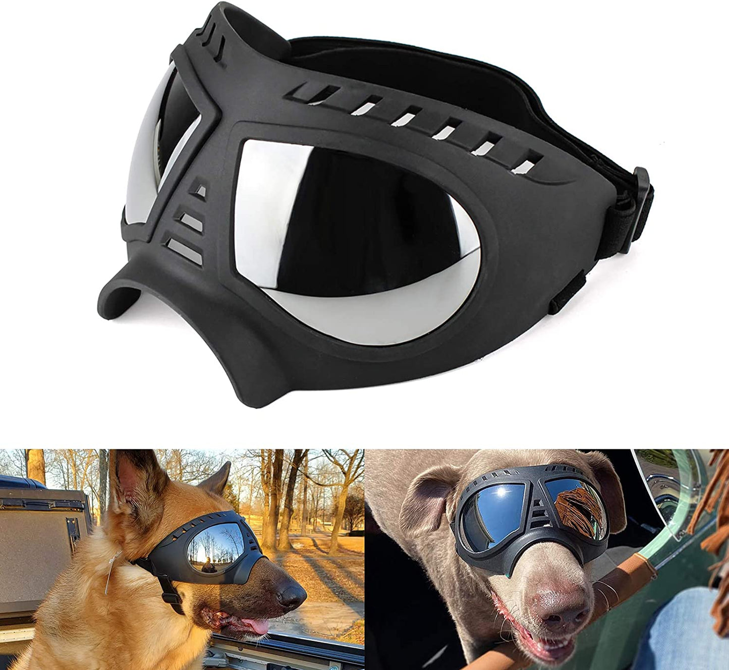 Namsan Dog Goggles Small Breed Anti-Uv Doggy Sunglasses for Small-Medium Dogs Windproof Anti-Dust Antifog Soft Pet Dog Glasses for Long Snout Dogs Eyes Protection, Blue Lens Animals & Pet Supplies > Pet Supplies > Dog Supplies > Dog Apparel Namsan (Large)Silver Lens  