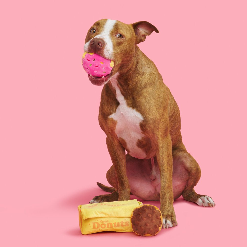 BARK Fresh Barked Donuts Dog Toy, Brown & Pink - Barkfest in Bed Animals & Pet Supplies > Pet Supplies > Dog Supplies > Dog Toys BARK   