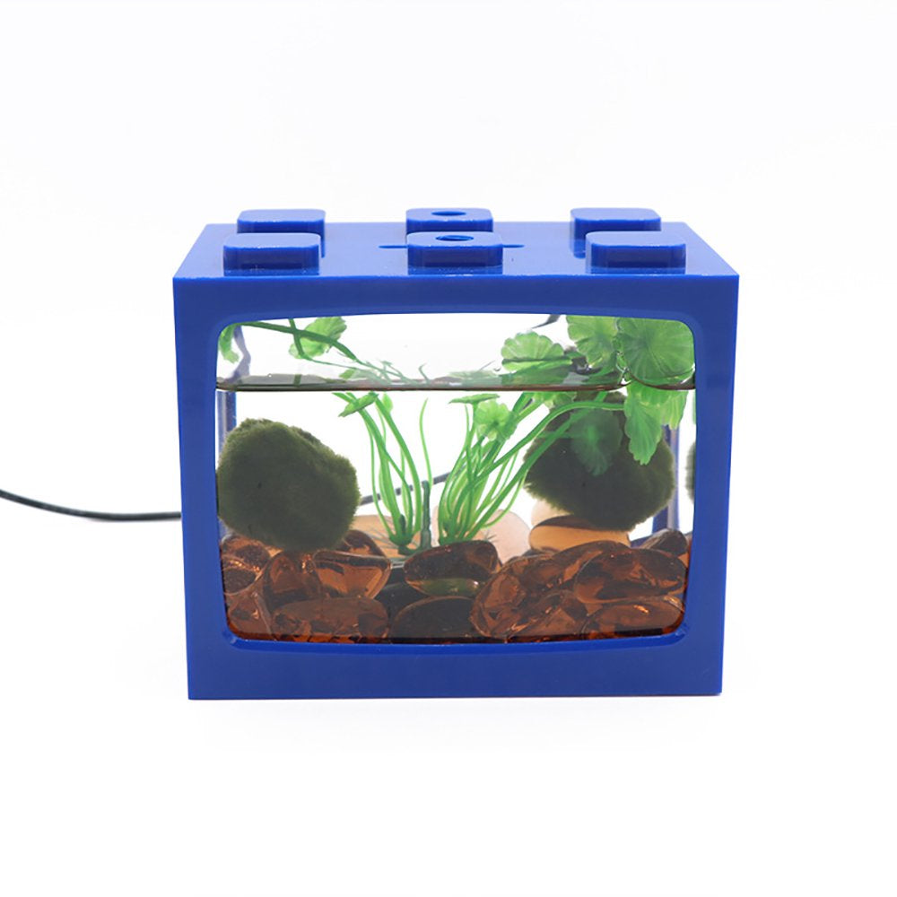 Mini Aquarium Box Small Betta Fish Tank Multifunctional USB Rechargeable Fish Tank with LED Light Lamp Reptile Feeding Box Tank Building Block Fish Bowl Home Decor LED Light Feeding Box(Blue) Animals & Pet Supplies > Pet Supplies > Fish Supplies > Aquarium Lighting EIMELI   