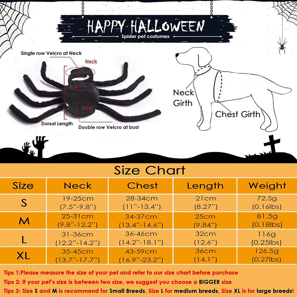 Dog Halloween Costumes- Dogs Cats Spider Costume for Halloween Party, Pets Spider Cosplay Costumes Dress up Apparel Accessories for Medium Small Dogs Cats Puppy, Size S/M/L/XL/XXL Animals & Pet Supplies > Pet Supplies > Cat Supplies > Cat Apparel Petmoko   