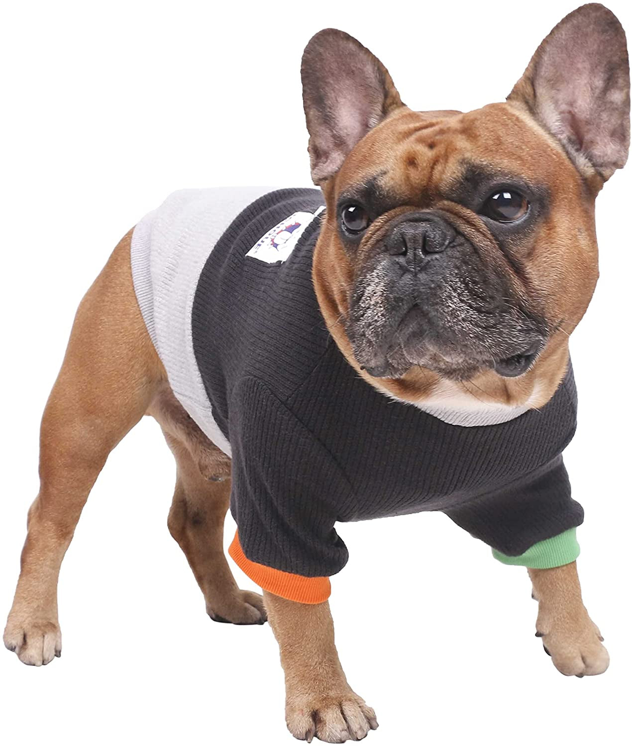 Ichoue Pet Dog Crewneck Sweater Color Block Pullover Winter Warm Clothes for French Bulldog Frenchie Shiba Inu - Pink and Grey/Medium Animals & Pet Supplies > Pet Supplies > Dog Supplies > Dog Apparel iChoue Black and Grey Large (Pack of 1) 