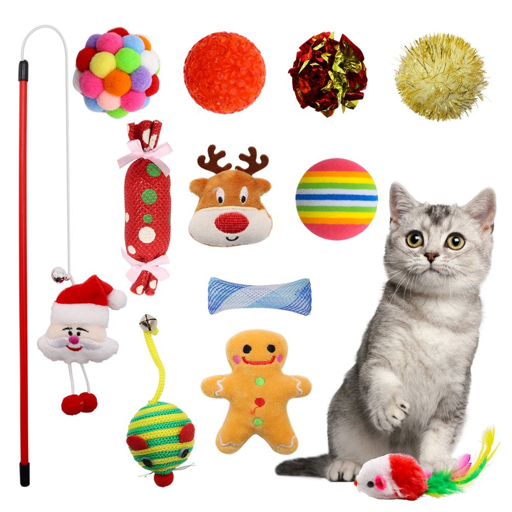 Christmas Stocking Cat Toys, 12PCS Xmas Cat Toy Set with Mouse, Squeaky Toys, Balls, Cat Teaser, Indoor Interactive Cat Gift Animals & Pet Supplies > Pet Supplies > Cat Supplies > Cat Toys ANHERUI   