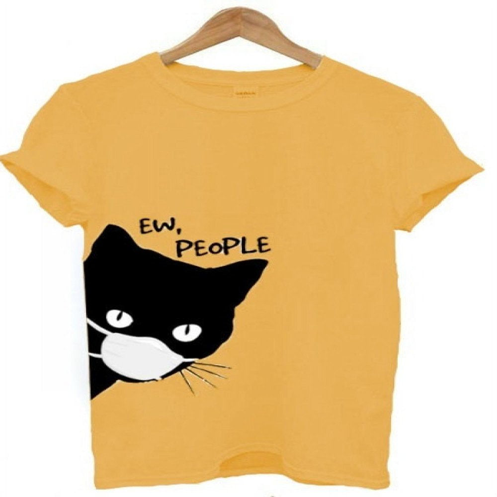 NGMQ Summer Cat Print Women Stylish T-Shirt Animals & Pet Supplies > Pet Supplies > Cat Supplies > Cat Apparel NGMQ Yellow XXL 