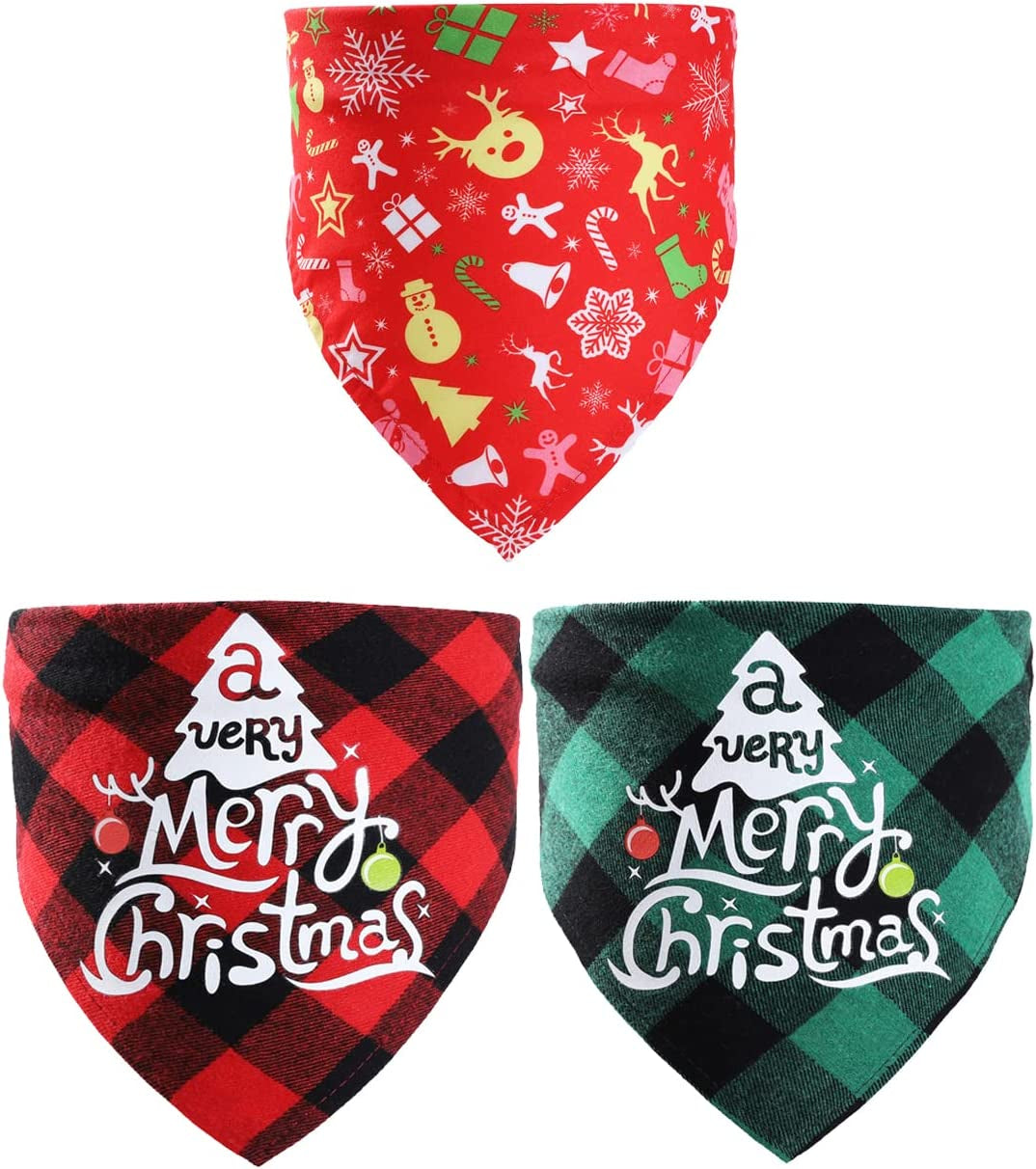 BECHANMIG Christmas Dog Bandanas 3 PCS, Pet Plaid Scarf Classic Triangle Bibs, Washable Pet Neckerchief for Xmas Party Supplies, Christmas Scarf for Small Medium Large Dogs, B Middle Animals & Pet Supplies > Pet Supplies > Dog Supplies > Dog Apparel BECHANMIG D L 