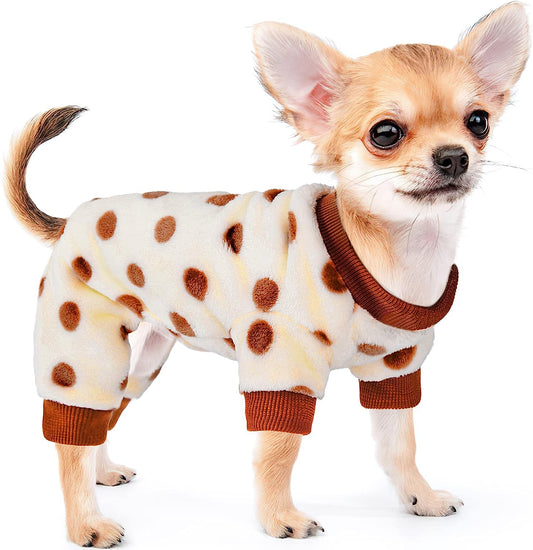 Dog Sweater, Chihuahua Pajamas for Dogs Small Puppy Pjs Fleece Winter Warm Dog Jumpsuit Cute Pet Clothes Tiny Dog Outfits (X-Small) Animals & Pet Supplies > Pet Supplies > Dog Supplies > Dog Apparel Sebaoyu Polka dot beige X-Small/(0.8-2.87 lb) 