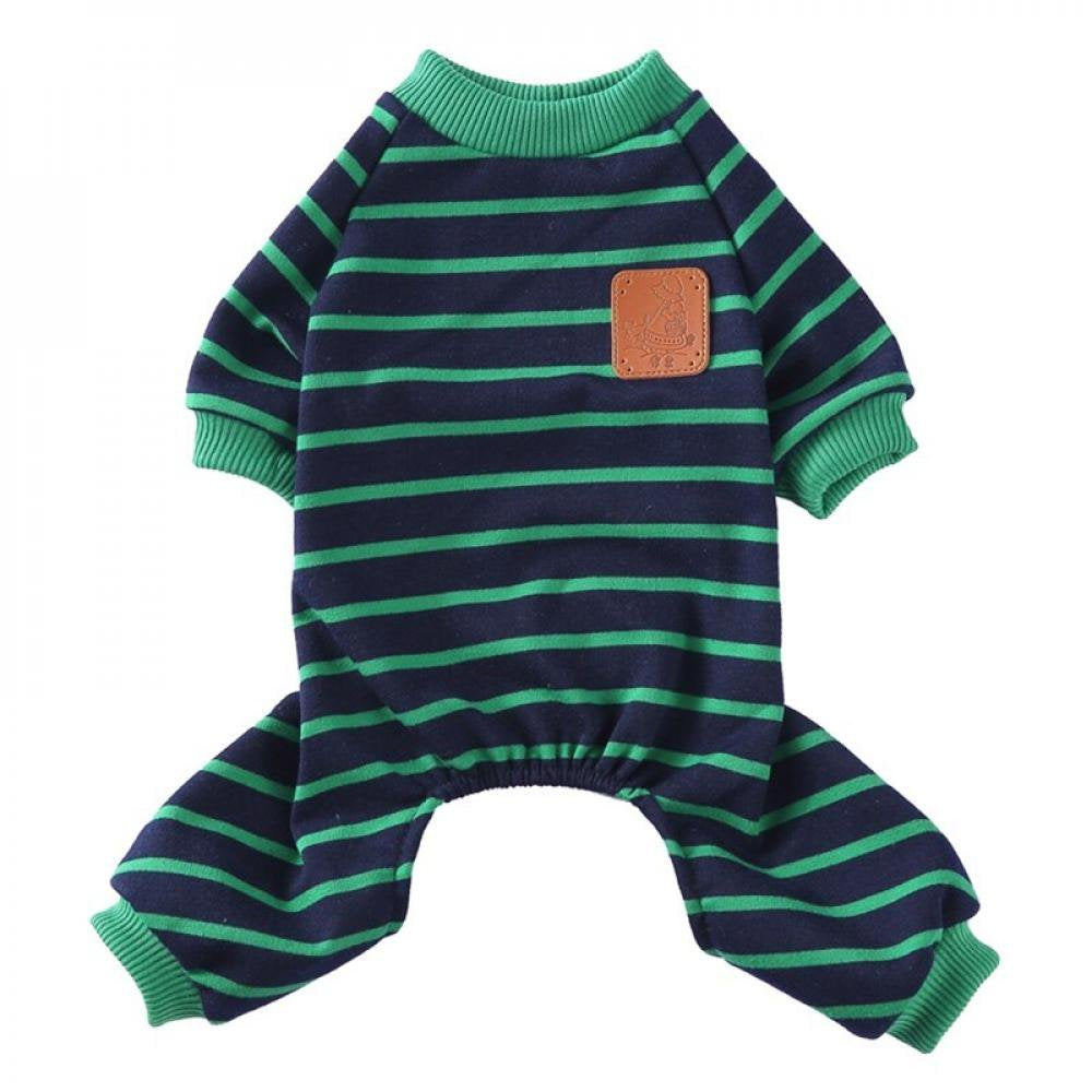 Elaydool Pet Clothes Dog 4 Legged Pajamas Stripe Homewear Puppy Apparel Jumpsuit All Seasons Cotton Romper Comfortable Green L Animals & Pet Supplies > Pet Supplies > Dog Supplies > Dog Apparel Elaydool L Green 