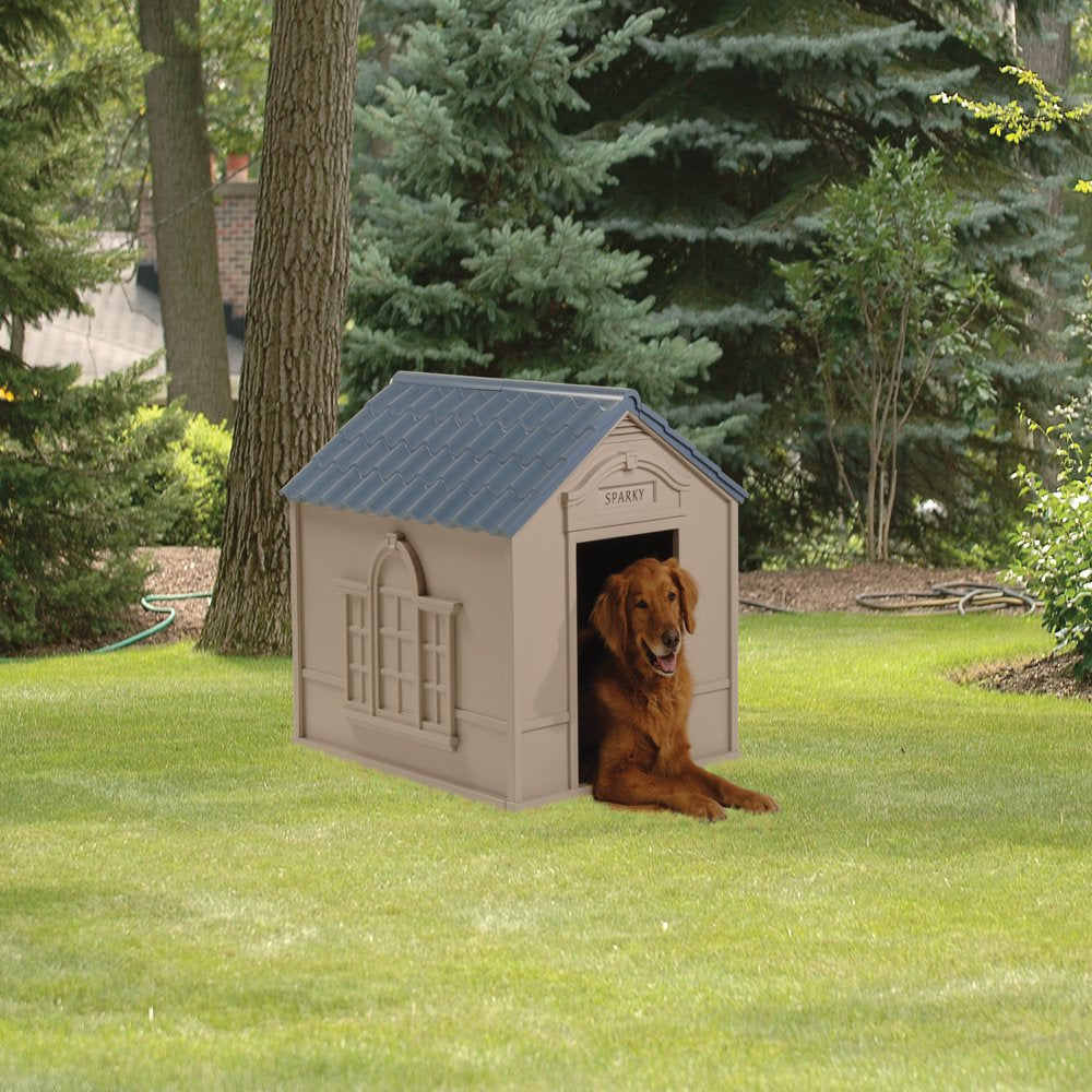 Suncast Deluxe Indoor & Outdoor Dog House for Medium/Large Breeds, Tan/Blue Animals & Pet Supplies > Pet Supplies > Dog Supplies > Dog Houses Suncast   