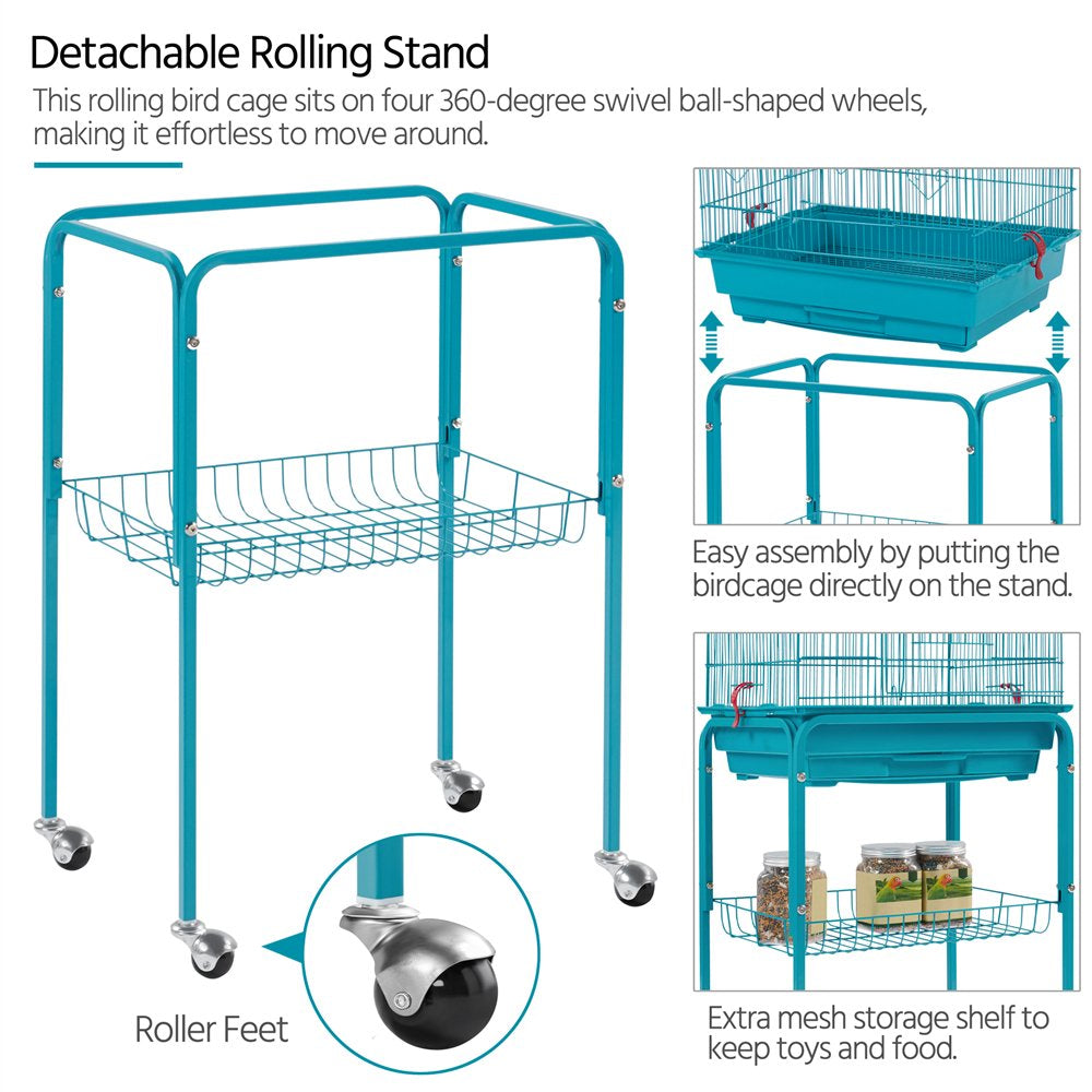 Smilemart 64" Open Top Metal Bird Cage with Detachable Rolling Stand, Teal Blue Animals & Pet Supplies > Pet Supplies > Bird Supplies > Bird Cages & Stands SmileMart   