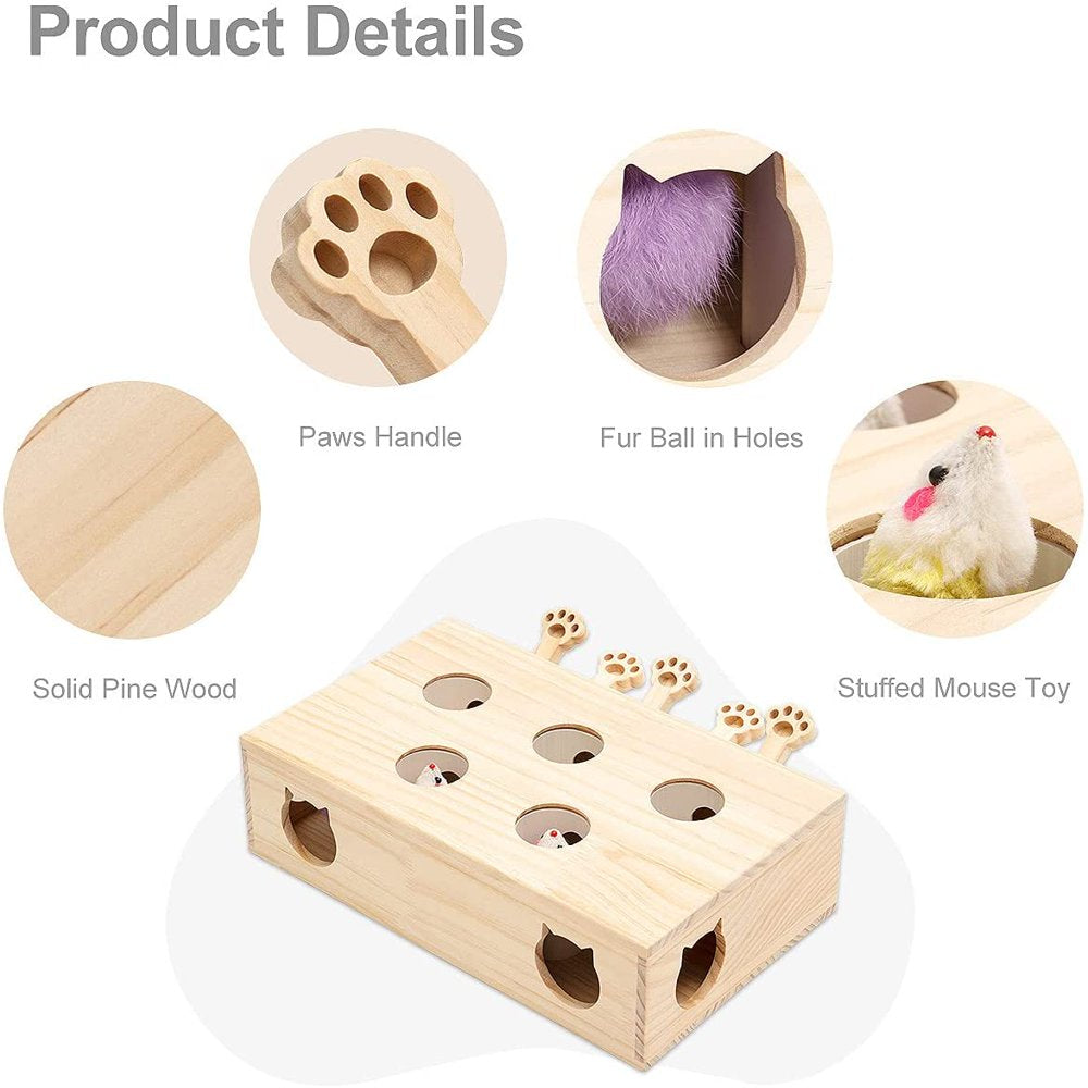 Mewoofun Cat Toys Interactive Whack a Mole Solid Wood Toys for Indoor Cats Kitten Catch Mice Game Animals & Pet Supplies > Pet Supplies > Cat Supplies > Cat Toys MewooFun   