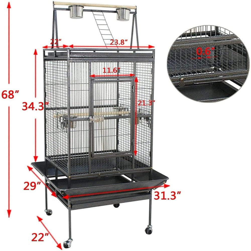 SUPER DEAL PRO 68’’ 2In1 Large Bird Cage with Rolling Stand Parrot Chinchilla Finch Cage Macaw Conure Cockatiel Cockatoo Pet House Wrought Iron Birdcage, Black Animals & Pet Supplies > Pet Supplies > Bird Supplies > Bird Cages & Stands Vonluxe Zone   