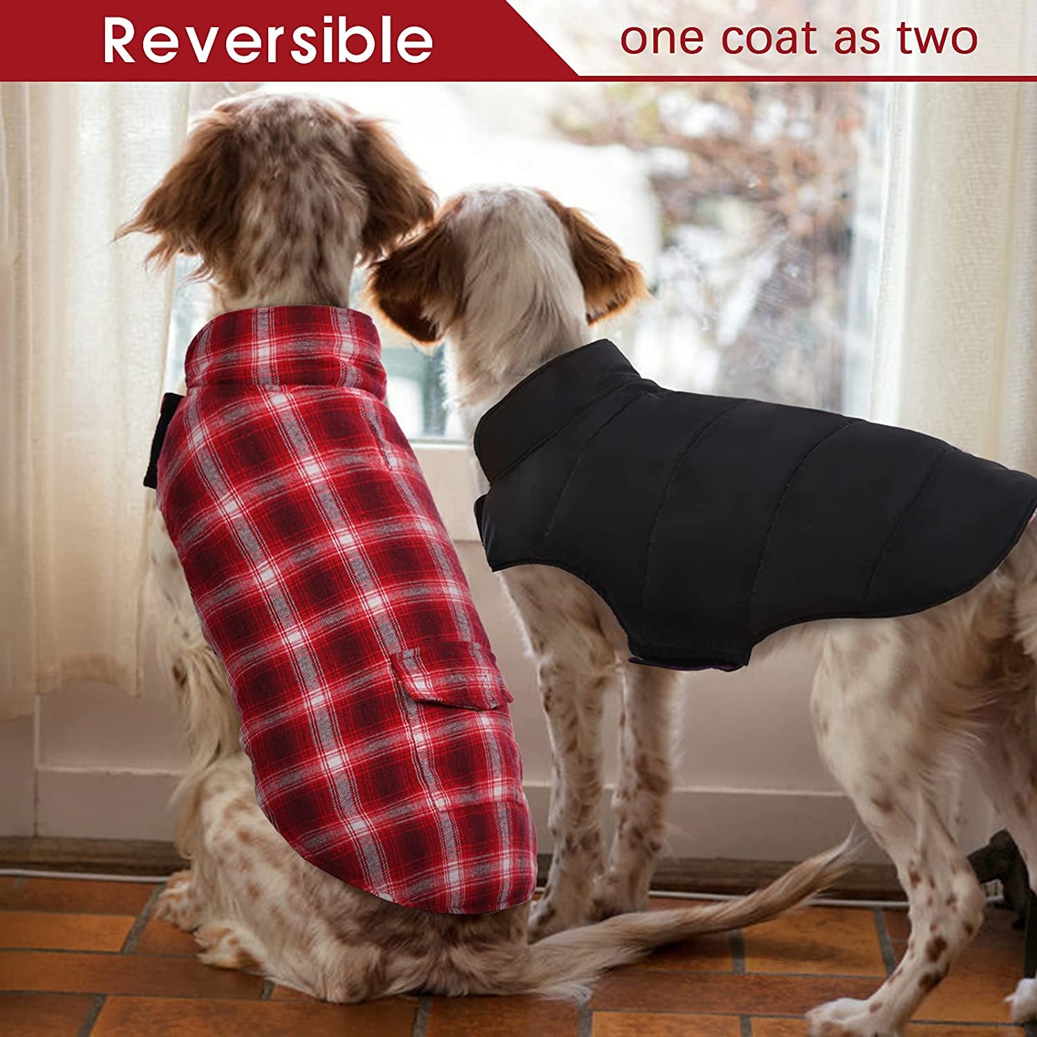 Kuoser Dog Winter Coat, Cozy Reversible British Style Plaid Dog Vest Winter Coat, Waterproof Windproof Warm Dog Apparel for Cold Weather Dog Jacket for Small Medium Large Dogs with Furry Collar L Animals & Pet Supplies > Pet Supplies > Dog Supplies > Dog Apparel Kuoser   