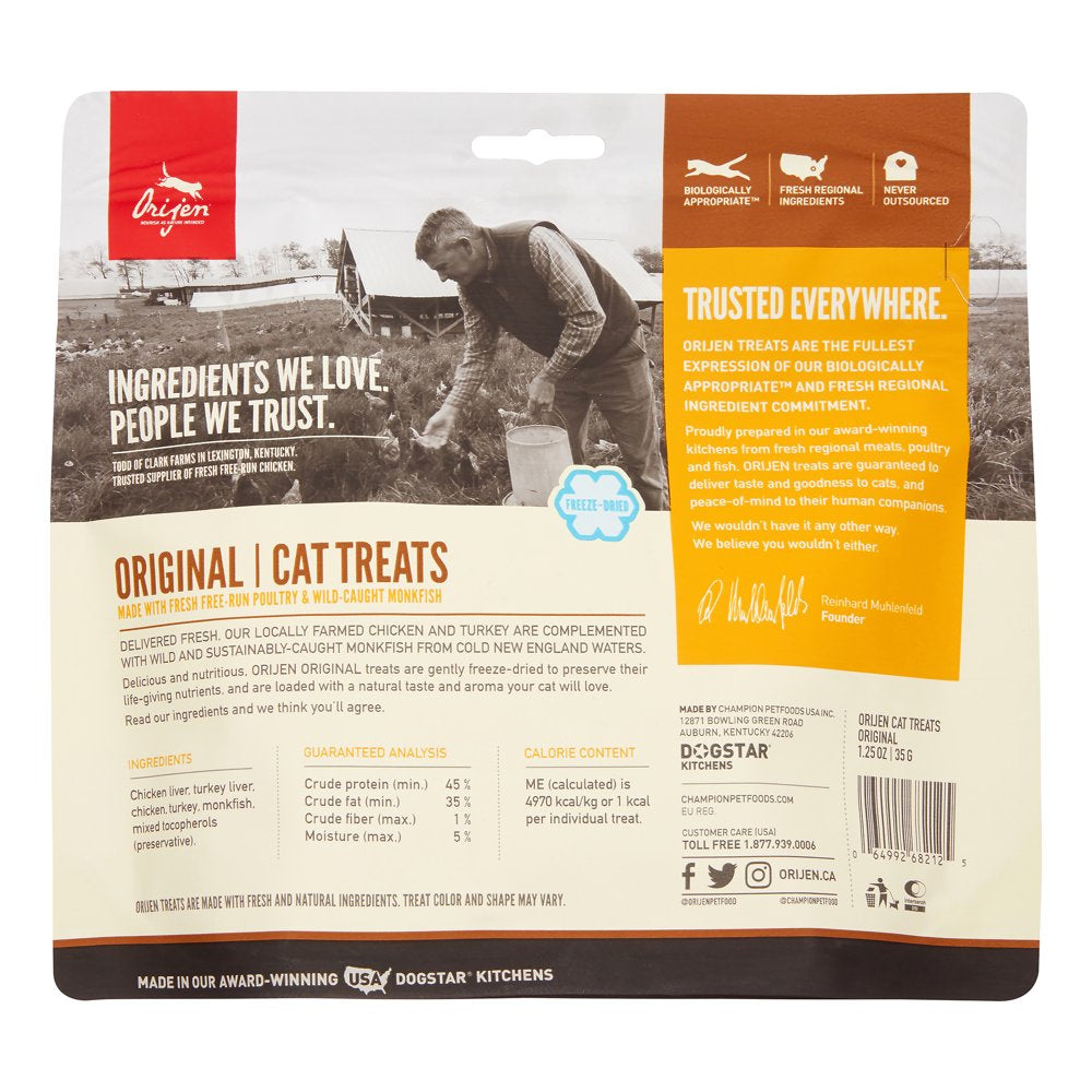 Orijen Original Biologically Appropriate Poultry & Monkfish Freeze-Dried Cat Treats, 1.25 Oz Animals & Pet Supplies > Pet Supplies > Cat Supplies > Cat Treats Champion Petfood   