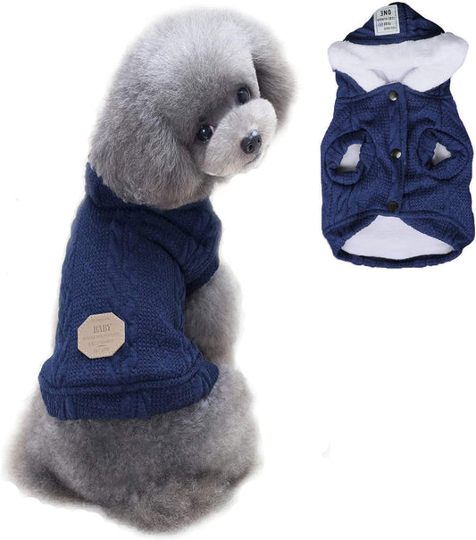 Dog Sweater, Bwealth 2 Layers Fleece Lined Warm Dog Clothes - Classic Knitted Winter Small Dog Jumper Coat - Pet Apparel Jacket Dog Sweaters for Small Dogs Cats Puppy Boy Girl (Medium, Dark Blue) Animals & Pet Supplies > Pet Supplies > Dog Supplies > Dog Apparel Bwealth Dark blue Medium 