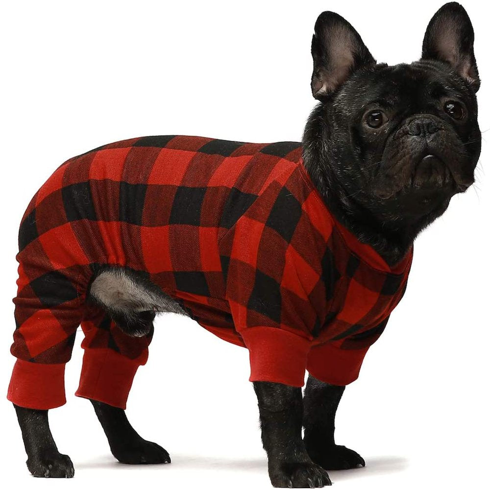 Fitwarm 100% Cotton Buffalo Plaid Dog Clothes Puppy Pajamas Pet Apparel Cat Onesies Jammies Doggie Jumpsuits XS Animals & Pet Supplies > Pet Supplies > Dog Supplies > Dog Apparel Fitwarm   