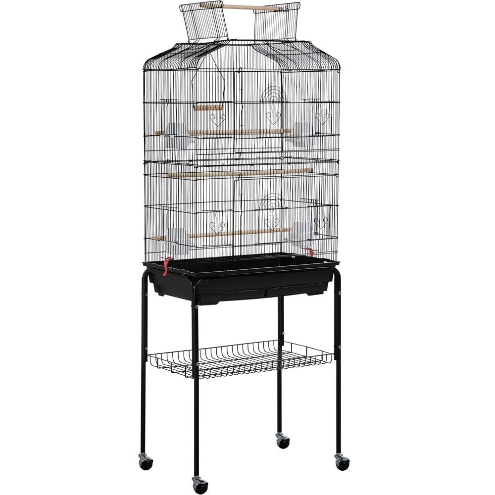 Topeakmart 67.5" H Open Top Metal Birdcage Large Rolling Parrot Cage with Detachable Stand, Black Animals & Pet Supplies > Pet Supplies > Bird Supplies > Bird Cages & Stands Topeakmart   