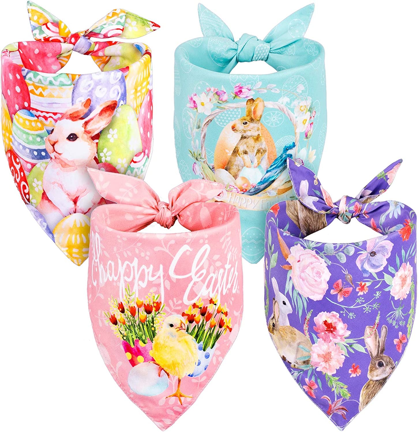 Whaline 4Pcs Easter Dog Bandanas Double Sided Easter Bunny Pet Bandanas Easter Design Pet Scarf Accessories for Small Medium Large Puppy Cat Birthday Christmas Party Animals & Pet Supplies > Pet Supplies > Dog Supplies > Dog Apparel Whaline   