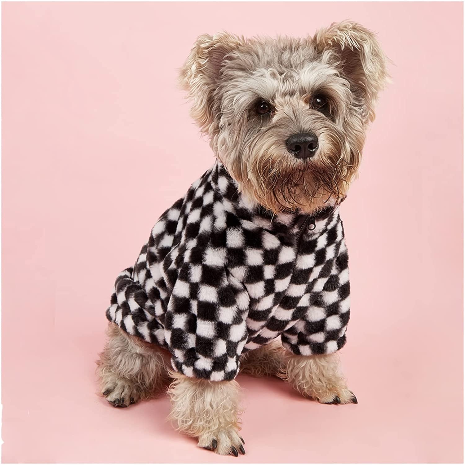 Keffiyeh Dog Clothes Plush Warm Coat for Small Medium Dogs Jacket (Color : Black White Lattice, Size : 2XL) Animals & Pet Supplies > Pet Supplies > Dog Supplies > Dog Apparel keffiyeh   