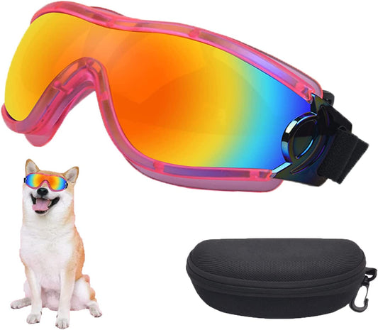 Mitubati Dog Sunglasses Pet Goggles for Medium Large UV Protection Wind Protection Dust Protection Adjustable Strap Dog Glasses Suitable for Snow Beach Motorcycle Animals & Pet Supplies > Pet Supplies > Dog Supplies > Dog Apparel Mitubati Pink Frame Red Lenses  