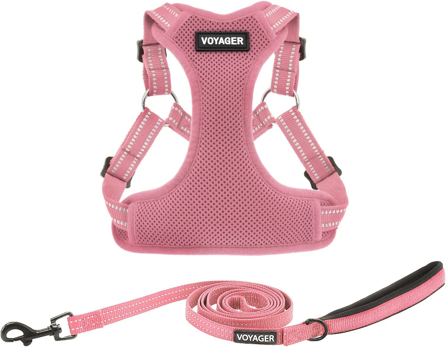 Best Pet Supplies Voyager Adjustable Dog Harness with Reflective Stripes for Walking, Jogging, Heavy-Duty Full Body No Pull Vest with Leash D-Ring, Breathable All-Weather - Harness (Red), M Animals & Pet Supplies > Pet Supplies > Dog Supplies > Dog Apparel Best Pet Supplies, Inc. Pink (Leash Bundle) S (Chest: 15 - 18") 