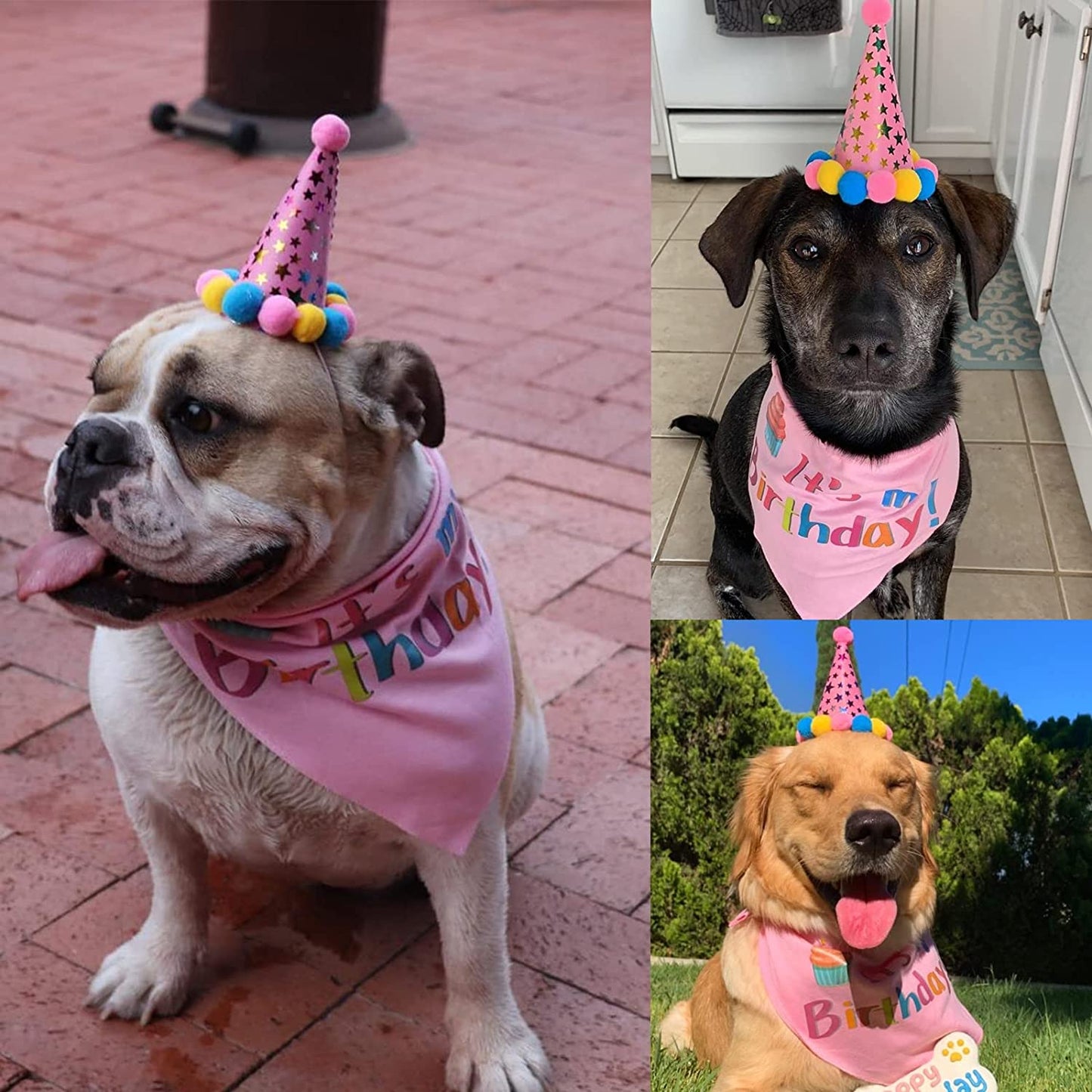 PUPTECK Dog Birthday Bandana Scarfs with Cute Doggie Birthday Party Hat Animals & Pet Supplies > Pet Supplies > Dog Supplies > Dog Apparel PUPTECK   