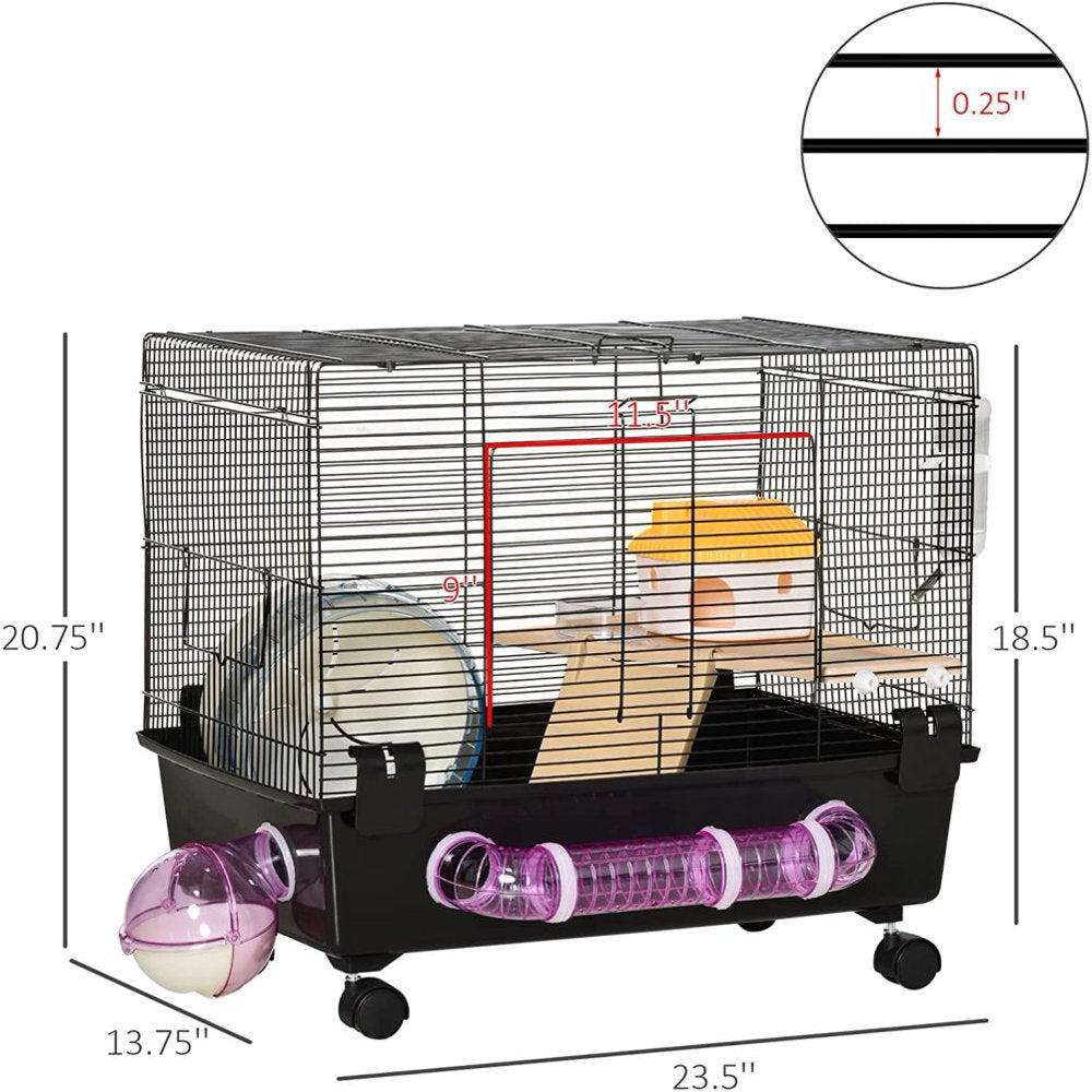 Lueinjoy 2-Tier Hamster Cage Small Animal Habitat for Rats Gerbils Mesh Wire Ventilated Enclosure with Exercise Wheel Water Bottle and Food Dishes Animals & Pet Supplies > Pet Supplies > Small Animal Supplies > Small Animal Habitats & Cages LueInJoy   