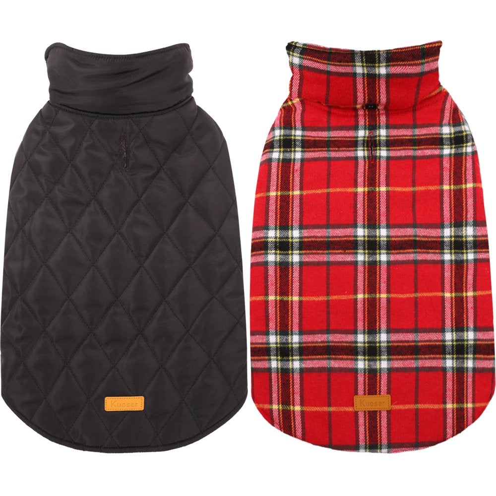 Kuoser Cozy Waterproof Windproof Reversible British Style Plaid Dog Vest Winter Coat Warm Dog Apparel for Cold Weather Dog Jacket for Small Medium Large Dogs with Furry Collar (XS - 3XL) Animals & Pet Supplies > Pet Supplies > Dog Supplies > Dog Apparel Kuoser XL-Chest Girth:23.2-26.8" New Red 