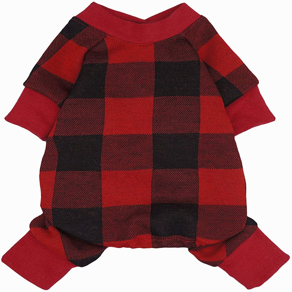 Fitwarm 100% Cotton Buffalo Plaid Dog Clothes Puppy Pajamas Pet Apparel Cat Onesies Jammies Doggie Jumpsuits Small Animals & Pet Supplies > Pet Supplies > Cat Supplies > Cat Apparel Fitwarm L Red 