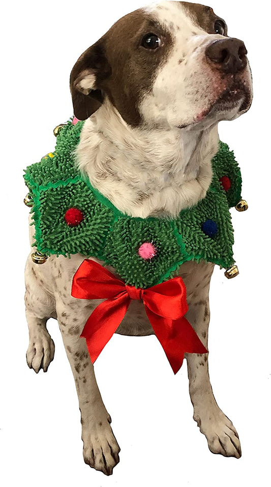 Comfycamper Christmas Wreath Neck Scrunchie Dog Costume for Small Medium and Large Dogs Puppies and Cats, Medium, Green