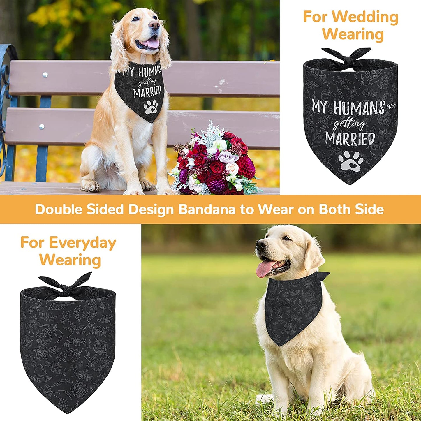 My Humans Are Getting Married She Said Yes Wedding Dog Bandanas Scarf for Bridal Party Engagement Gift Announcement Wedding Photo Prop, 2 Pack Animals & Pet Supplies > Pet Supplies > Dog Supplies > Dog Apparel Retro Shaw   