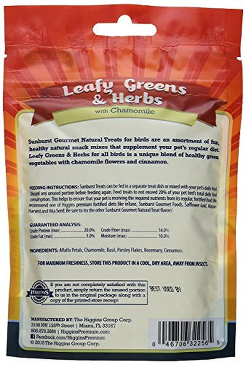 Higgins Sunburst Leafy Greens & Herbs Gourmet Treats for All Birds (2 Pack) Animals & Pet Supplies > Pet Supplies > Bird Supplies > Bird Treats Higgins Premium Pet Foods   