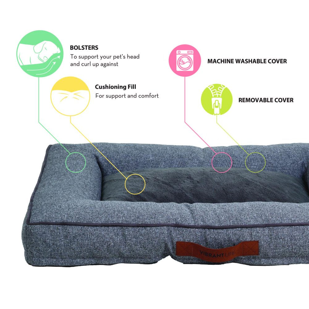Vibrant Life Large Comfort Orthopedic Bolster-Style Dog Bed, Gray Animals & Pet Supplies > Pet Supplies > Cat Supplies > Cat Beds PM&J LLC   