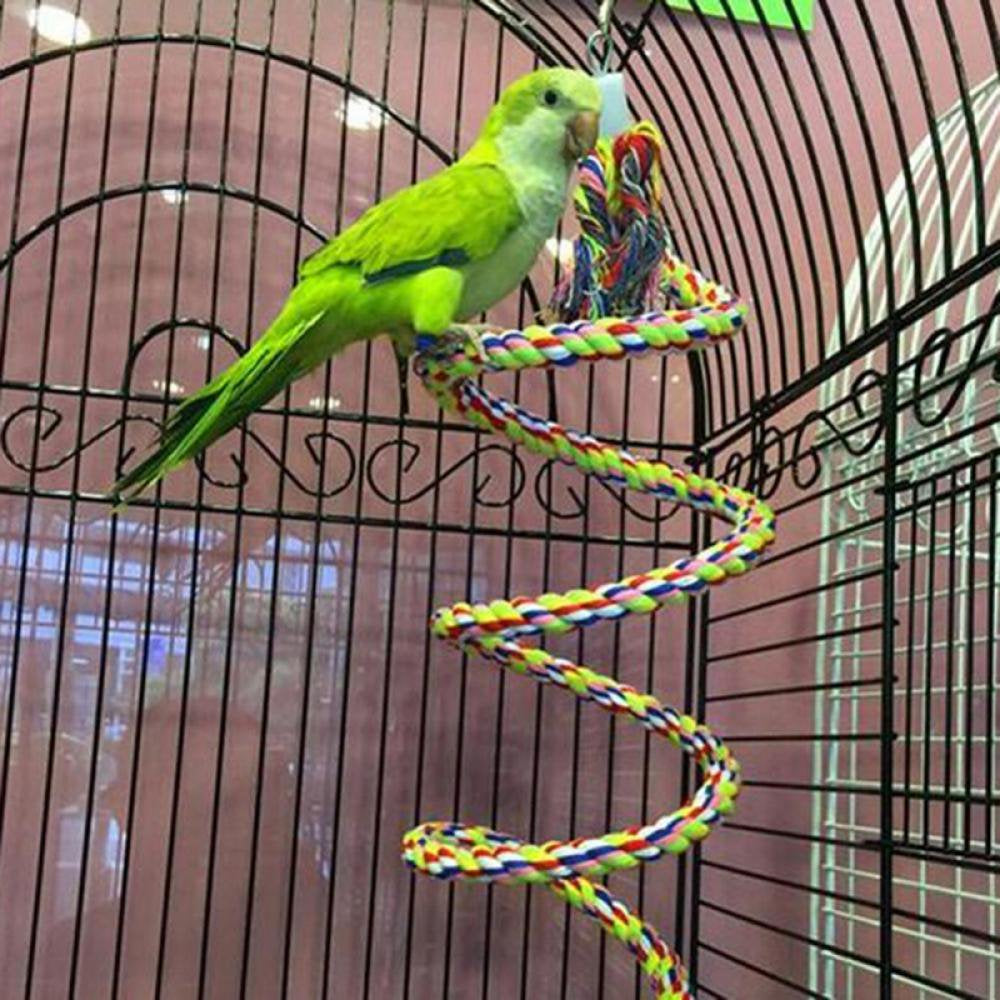 Bird Rope Perch Comfy Cotton Spiral Bungee Swing Climbing Standing Ladder for Bird Cage Parrot Toy with Bell Animals & Pet Supplies > Pet Supplies > Bird Supplies > Bird Ladders & Perches QRxue   