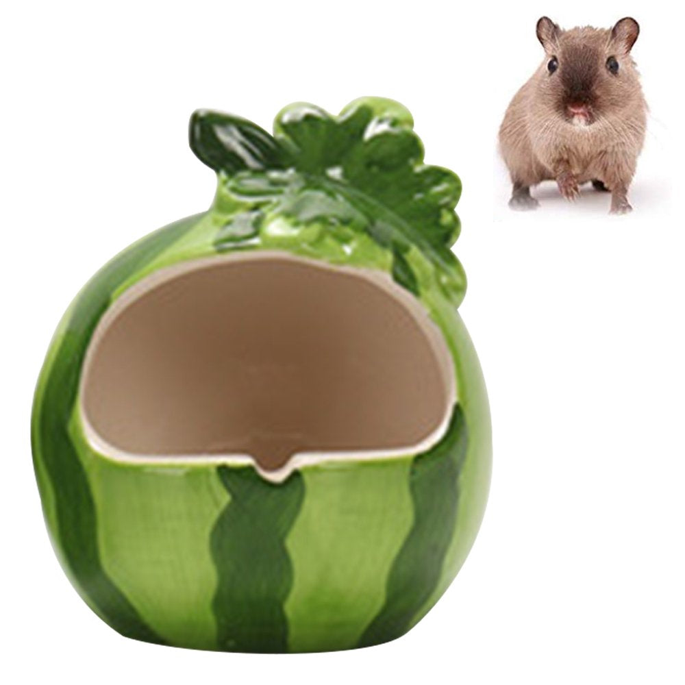 Ceramic Hamster Bed Houses Cartoon Shape Small Pet Animals Habitat Cage House Summer Cool Hamster Hideout Nest Animals & Pet Supplies > Pet Supplies > Small Animal Supplies > Small Animal Habitats & Cages Ranludas Watermelon shape  