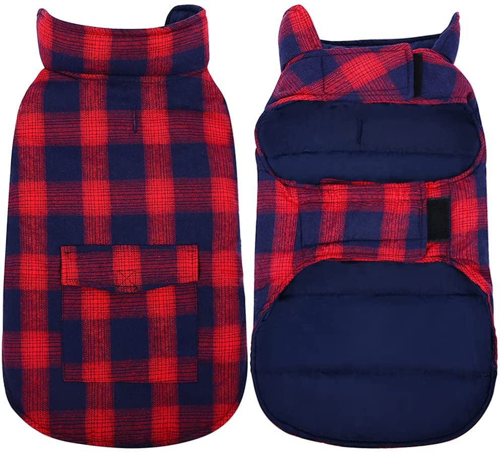 Kuoser Dog Winter Coat, Reversible Dog Jacket, Warm Dog Coat British Style Puppy Cold Weather Coat, Windproof Dog Clothes Dog Vest for Small Medium and Large Dogs Red M Animals & Pet Supplies > Pet Supplies > Dog Supplies > Dog Apparel Kuoser Red Medium (Chest Girth: 17.3-20.9'') 