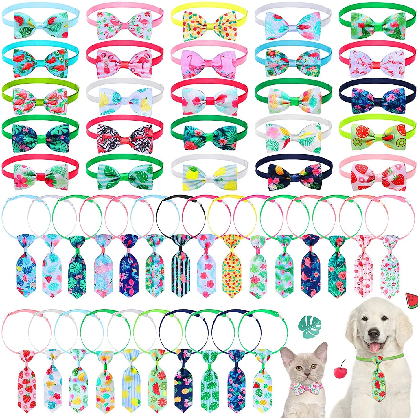 50 Pieces Summer Pet Dog Bow Tie Collar Set Includes 25 Dog Neckties and 25 Dog Bow Ties Adjustable Dog Bowties Neckties Collars for Dogs Cat Decoration Animals & Pet Supplies > Pet Supplies > Dog Supplies > Dog Apparel Saintrygo Fresh Pattern  