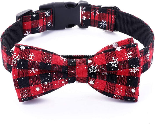 Malier Christmas Dog Collar and Bow Tie with Classic Snowflake Pattern, Adorable Collar with Light Release Buckle Pet Accessories for Puppy Dogs Cats Pets (L) Animals & Pet Supplies > Pet Supplies > Dog Supplies > Dog Apparel Malier S  